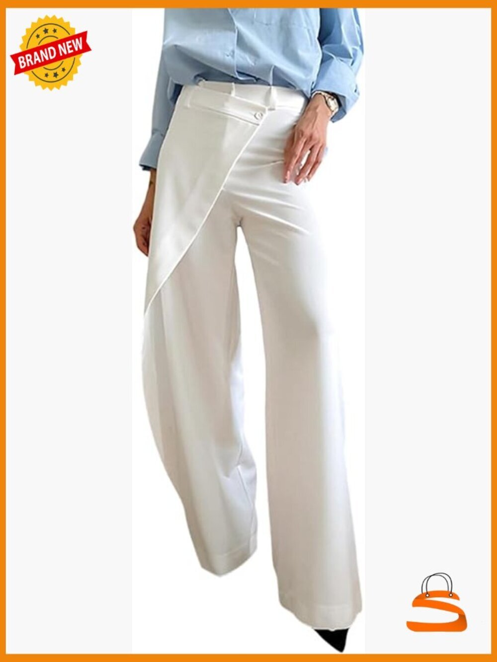 High Waisted Wide Leg Trousers Wrap Front Elegant Dress Pants